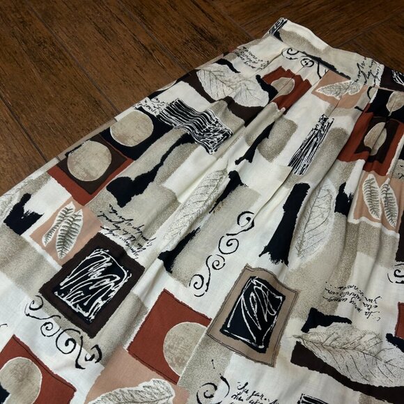 Expose Vintage 80s 90s Abstract Collage Print Pleated Front Skirt Size Large - Picture 6 of 7